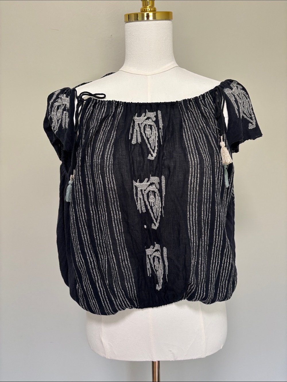 Free People Black Pukka Top